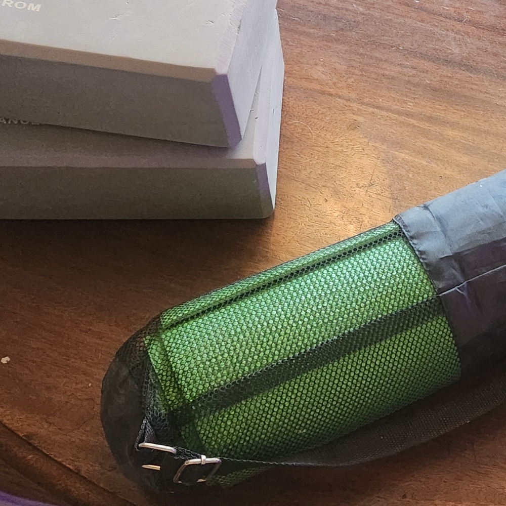 Green Yoga Mat with Foam Blocks